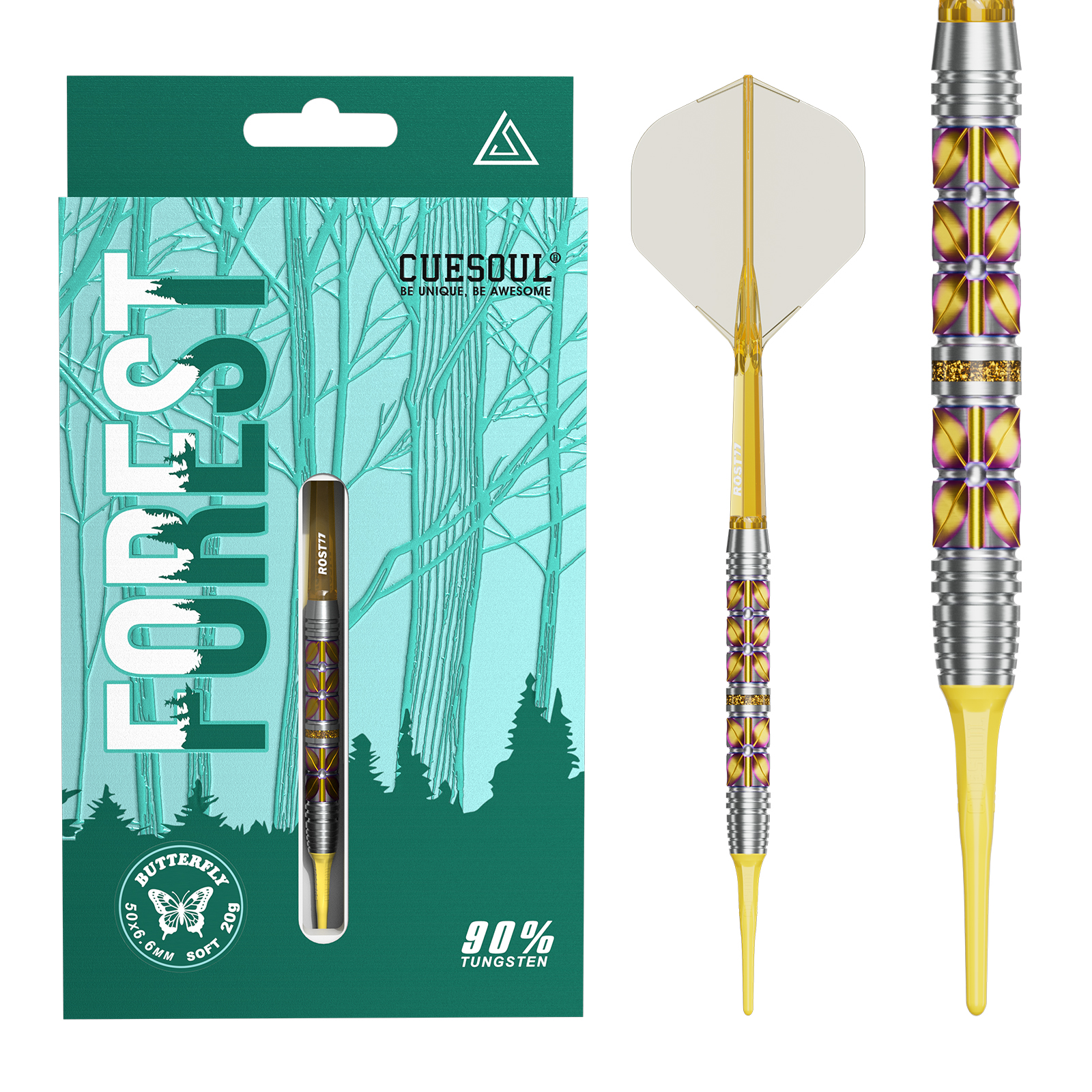 CUESOUL FOREST BUTTERFLY 20g Soft Tip 90% Tungsten Dart Set with